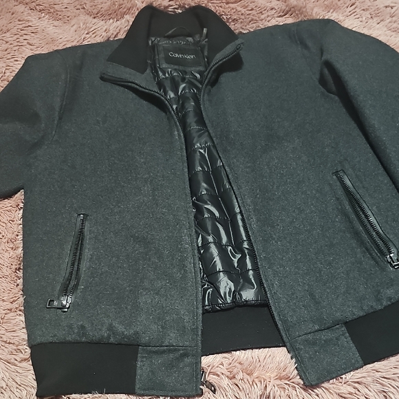 Calvin Klein Other - Calvin Klein Men’s Wool Blend Bomber Jacket – Grey – 61% Wool – Quilted Lining